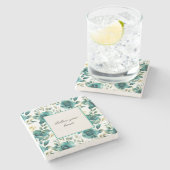 ロマンチックティール（緑がかった色）クリームバラフローラブライダルシャワー ストーンコースター (横)