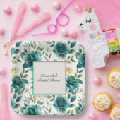 ロマンチックティール（緑がかった色）クリームバラフローラブライダルシャワー ペーパープレート (パーティー)