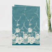 ロマンチックティール（緑がかった色）クリームホワイトレース結婚フローラ カード (裏面)