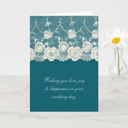ロマンチックティール（緑がかった色）クリームホワイトレース結婚フローラ カード (小さな植物)