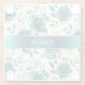 ロマンチックティール（緑がかった色）グリーンクリームバラフローラ ガラスコースター (裏面)