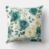 ロマンチックティール（緑がかった色）グリーンクリームバラフローラ クッション (裏面)