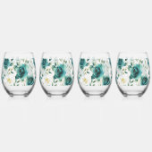 ロマンチックティール(緑がかった色)グリーンクリームバラフローラ ステムなしワイングラス (左)