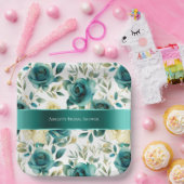 ロマンチックティール（緑がかった色）グリーンクリームバラフローラ ペーパープレート (パーティー)