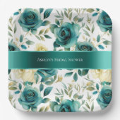 ロマンチックティール（緑がかった色）グリーンクリームバラフローラ ペーパープレート (正面)