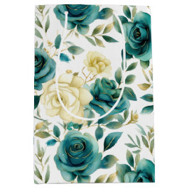 ロマンチックティール（緑がかった色）グリーンクリームバラフローラ ミディアムペーパーバッグ