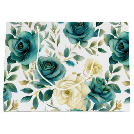 ロマンチックティール（緑がかった色）グリーンクリームバラフローラ ラージペーパーバッグ