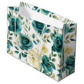 ロマンチックティール（緑がかった色）グリーンクリームバラフローラ ラージペーパーバッグ (正面アングル)