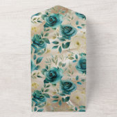 ロマンチックティール（緑がかった色）グリーンシャンパンバラフローラ結婚ズ オールインワン招待状 (外側)