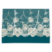 ロマンチックティール（緑がかった色）グリーンブルーホワイトレースフローラ結婚ズ ラージペーパーバッグ (正面)