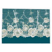 ロマンチックティール（緑がかった色）グリーンブルーホワイトレースフローラ結婚ズ ラージペーパーバッグ (裏面)