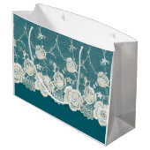 ロマンチックティール（緑がかった色）グリーンブルーホワイトレースフローラ結婚ズ ラージペーパーバッグ (裏面アングル)