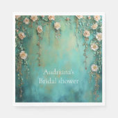 ロマンチックティール（緑がかった色）赤面ピンクフラワーズブライダルシャワー スタンダードランチョンナプキン (正面)