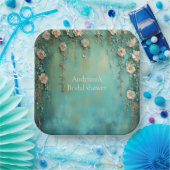 ロマンチックティール(緑がかった色)赤面ピンクフラワーズブライダルシャワー ペーパープレート (パーティー)