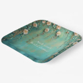 ロマンチックティール（緑がかった色）赤面ピンクフラワーズブライダルシャワー ペーパープレート (傾斜あり)