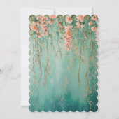 ロマンチックティール（緑がかった色）赤面ピンクフローラブライダルシャワー 招待状 (裏面)