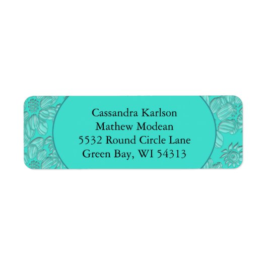 ロマンチックデイジーフローラターコイズ差出人住所 ラベル (正面)