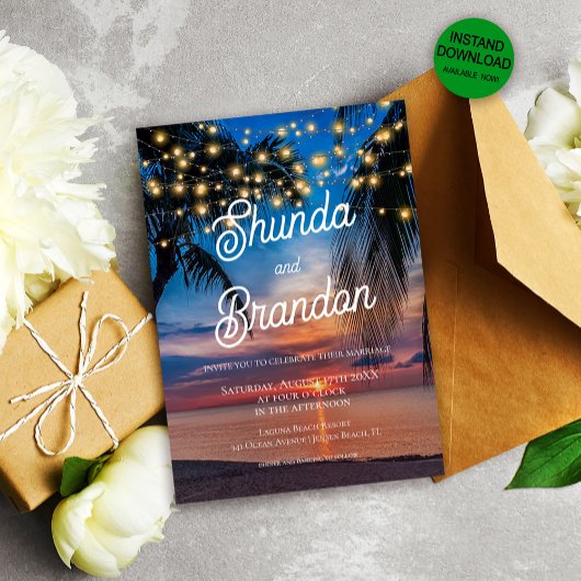 ロマンチックトロピカルサマービーチ結婚式 招待状