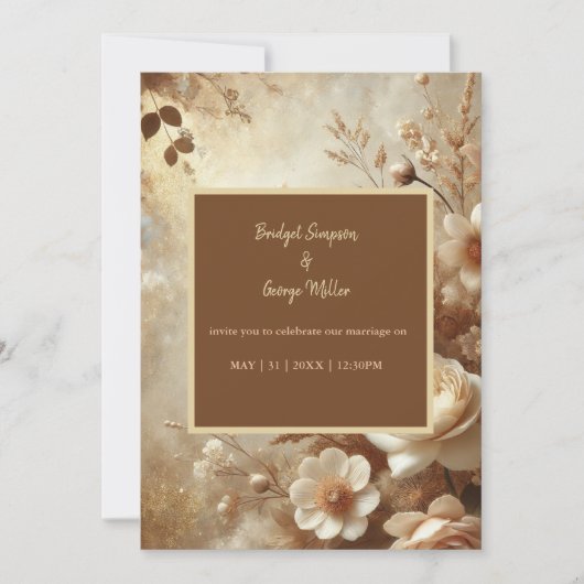 ロマンチックドリーミーアイボリー結婚フローラ 招待状 (正面)