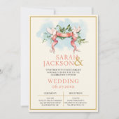ロマンチックドヴズコーラル結婚式招待状 招待状 (正面)