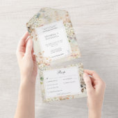 ロマンチックニュートラルヴィンテージアジサイ晩餐会 オールインワン招待状 (貼ってはがせる)