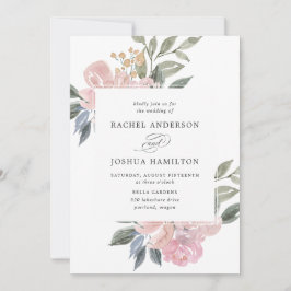 ロマンチックニュートラル赤面ウォーターカラーフローラ | 結婚s 招待状