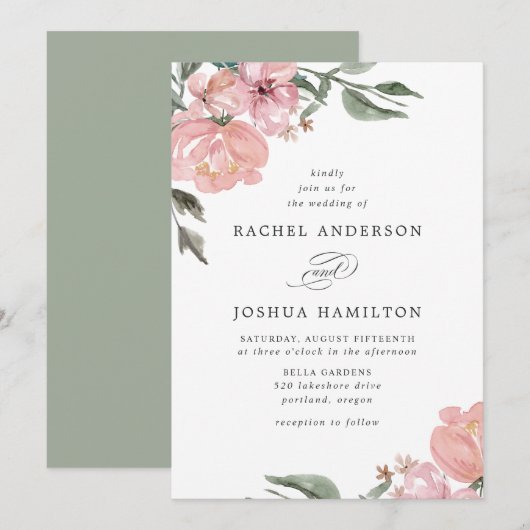 ロマンチックニュートラル赤面ウォーターカラーフローラ | 結婚s 招待状 (正面/裏面)