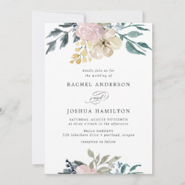 ロマンチックニュートラル赤面ウォーターカラーフローラ | 結婚s 招待状