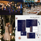 ロマンチックネイビーバラ金ゴールドスターダスト サンキューカード