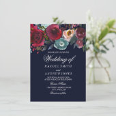 ロマンチックネイビーブルゴーニュフローラ結婚式招待状 招待状 (スタンド正面)