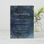 ロマンチックネイビーブルーシルバー婚約パーティ 招待状 (スタンド正面)