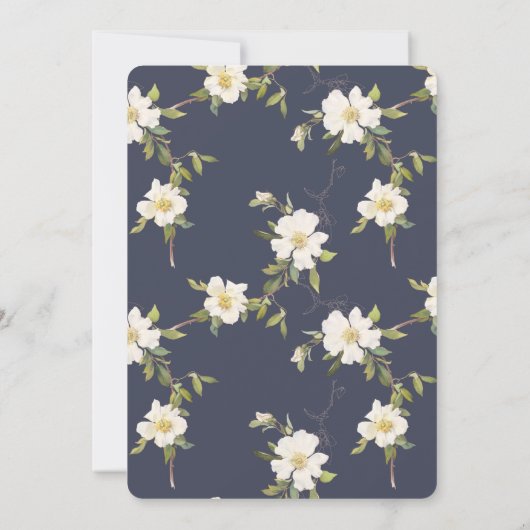 ロマンチックネイビーブルーホワイトフローラブライダルシャワー 招待状 (裏面)