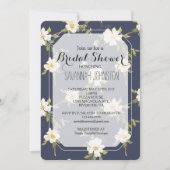 ロマンチックネイビーブルーホワイトフローラブライダルシャワー 招待状 (正面)