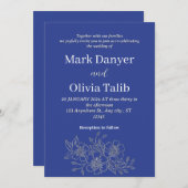ロマンチックネイビーブルー結婚式招待状 | クラシック 招待状 (正面/裏面)