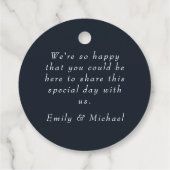 ロマンチックネイビーブルー赤面ピンクフローラクラシックラウンド フェイバータグ (裏面)