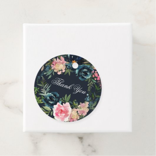 ロマンチックネイビーブルー赤面ピンクフローラクラシックラウンド フェイバータグ (インサイチュ)