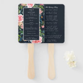 ロマンチックネイビーブルー赤面ピンクフローラプログラム ハンドファン (正面&裏面)