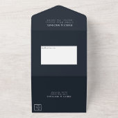 ロマンチックネイビーブルー赤面ピンクフローラ オールインワン招待状 (外側)