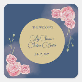 ロマンチックネイビーブルー&赤面ピンク結婚ズ スクエアシール