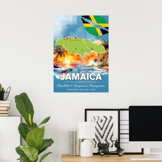 ロマンチックハネムーンバケーションジャマイカアイランドマップ ポスター (ホームオフィス)