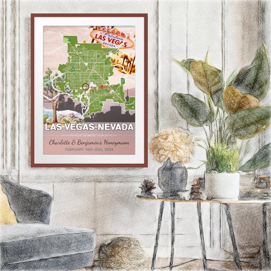 ロマンチックハネムーンバケーションラスベガスネバダの地図 ポスター