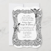 ロマンチックハミングバードブラックとホワイトパターン 招待状 (正面)