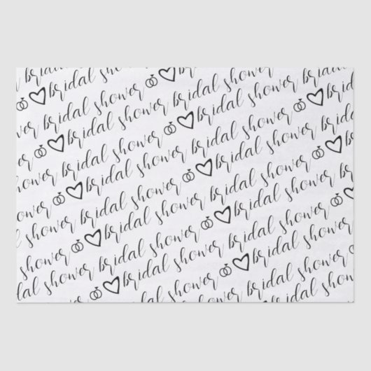 ロマンチックハーツリングブラックパターン ブライダルシャワー 薄葉紙 (正面)