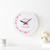 ロマンチックハートカスタム カップル名 ラブ ホワイト ラージ壁時計 (ホーム)