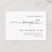 ロマンチックハートスクリプトブライダルシャワーレシピ要求 エンクロージャーカード (正面)