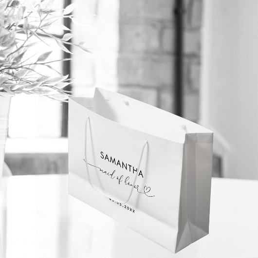 ロマンチックハートスクリプトミニマルメイド・オブ・オーナー(花嫁付き添い人) ラージペーパーバッグ
