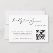 ロマンチックハートスクリプトミニマルQRコード結婚の 出欠カード (正面)