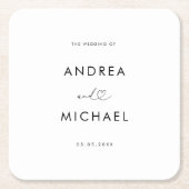 ロマンチックハートスクリプトモダンミニマ結婚リスト スクエアペーパーコースター (正面)