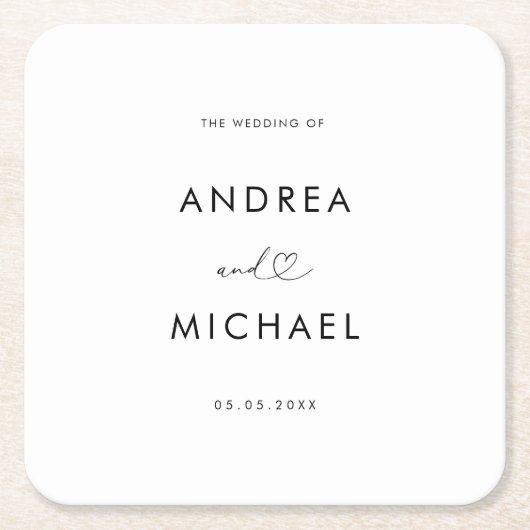 ロマンチックハートスクリプトモダンミニマ結婚リスト スクエアペーパーコースター (正面)