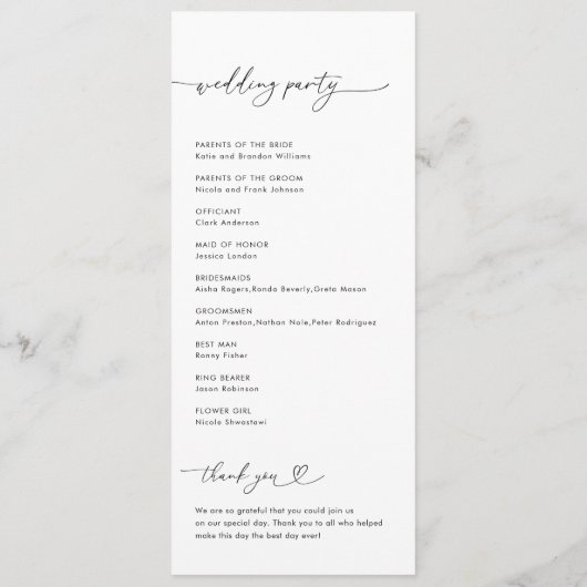 ロマンチックハートスクリプトモダンミニマ結婚リスト プログラム (裏面)